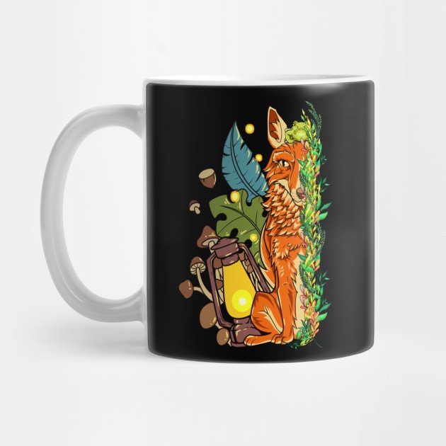 Fox and frog with mushrooms in the forest - Goblincore by Modern Medieval Design